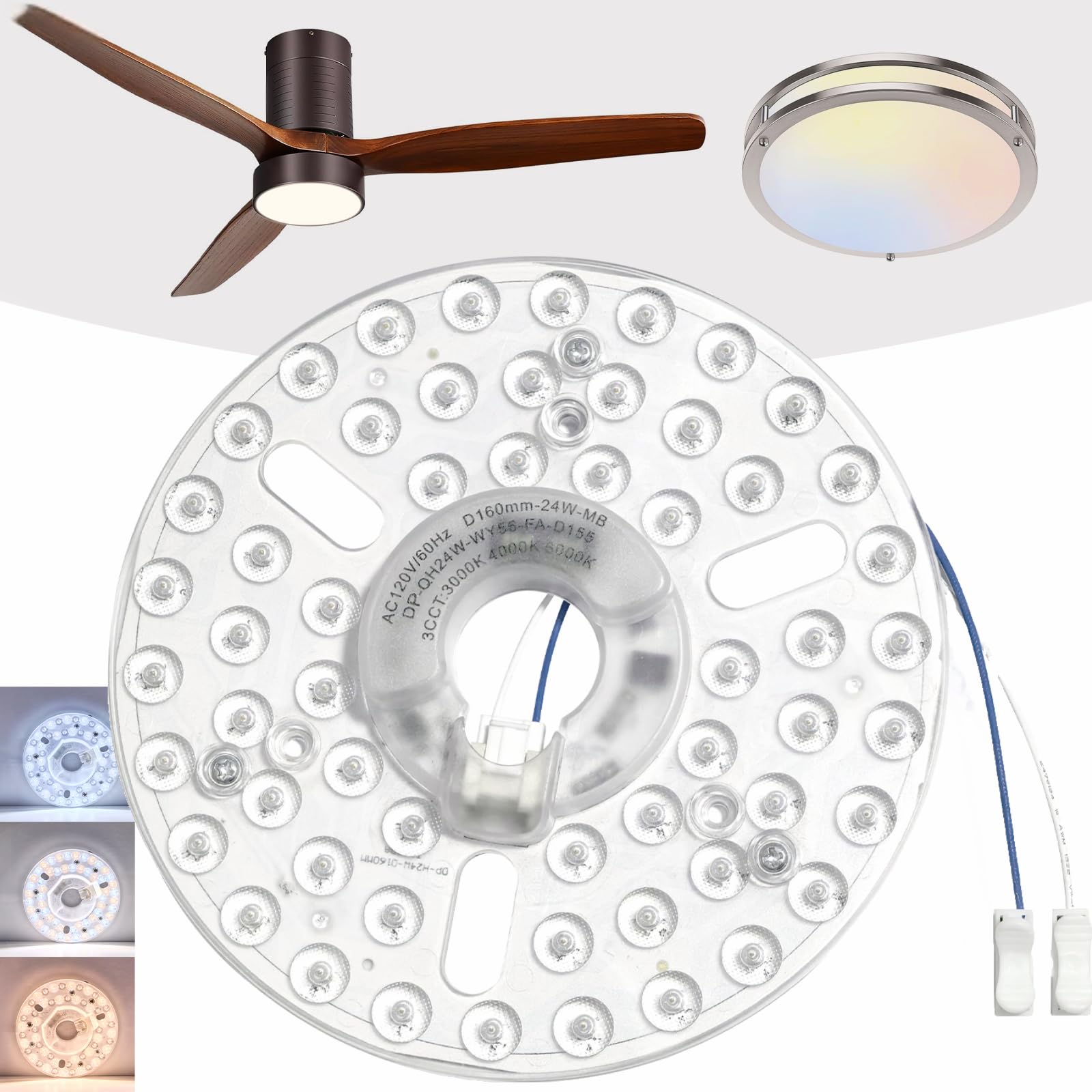 Photo 1 of 6.3" Ceiling Fan LED Light Engine Replacement Upgrade Retrofit Kit 2200LM Bright 3CCT 3000K 4000K 6000K Daylight Dimmable 120V 24W PCB Board, Magnetic or Screw Easy Install in 5min to Reilluminate ETL