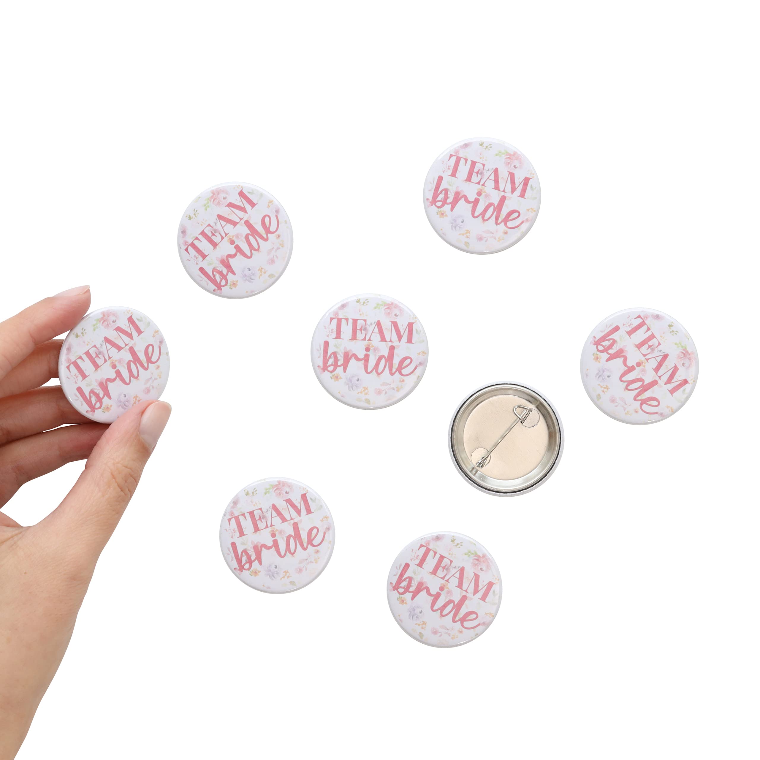 evelay 8 Team Bride Squad Tribe Hen Party Badges Pink Night Do Accessories Bag Fillers (Pink Flower Team bride)