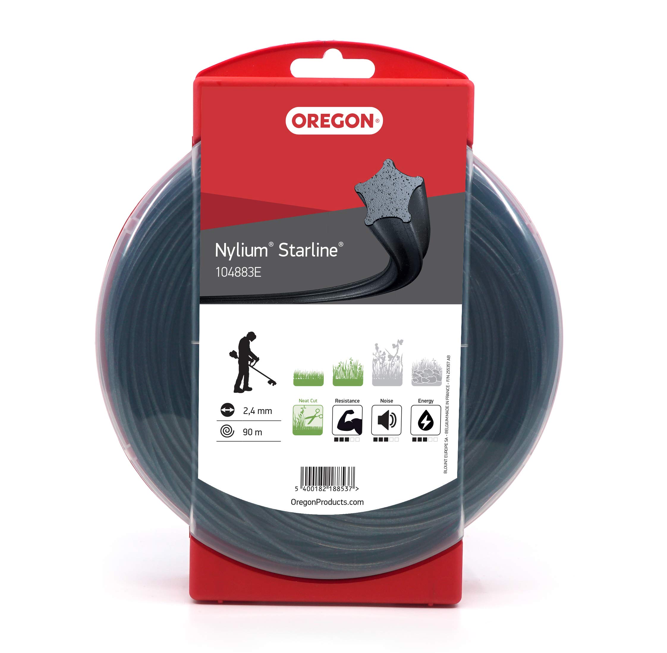 Oregon Star Shaped 2.4mm Strimmer Line with Aluminium Particles, Tackles Long Grass, Weeds & Thick Vegetation, Professional Heavy Duty Strimmer Wire, Fits Most Standard Models, 2.4 mm x 90 m (104883E)