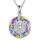 AXOMY Metatron Cube Necklace 925 Sterling Sliver Crystal Metatron Pendant Necklace Geometry Jewelry Gifts for Women Men