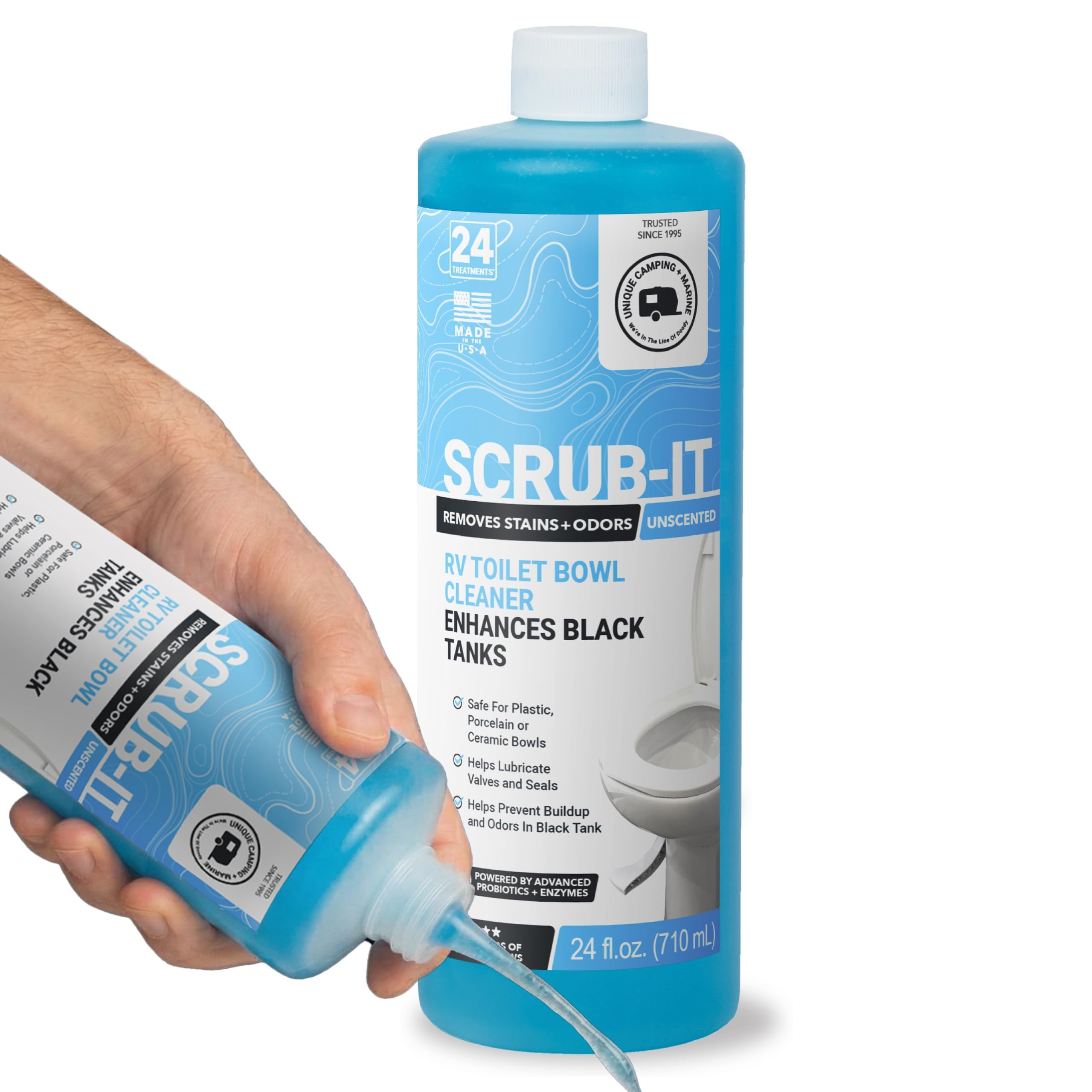 Unique Scrub-It Liquid RV Toilet Bowl Cleaner, Helps Lubricate Seals, 24 oz