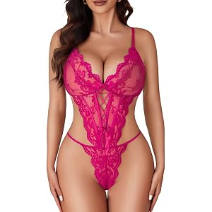 Avidlove Sexy Lingerie for Women Lace Teddy Bodysuit One Piece Babydoll | Deep v, adjustable straps, soft, perfect for boudoi