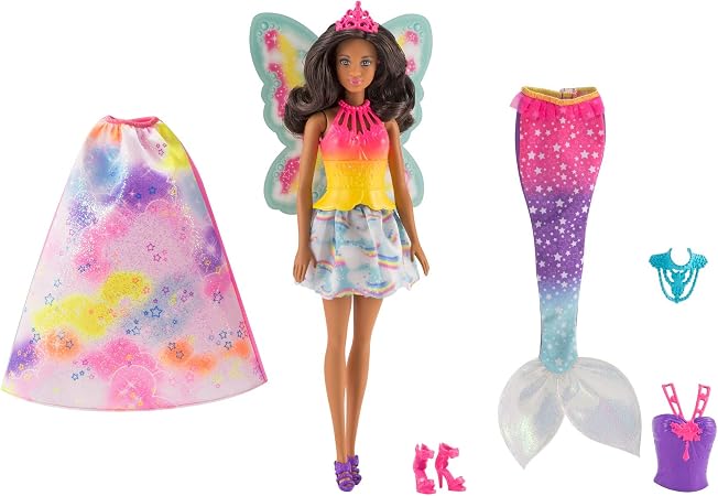 Barbie Dreamtopia Poupée Arc-en-ciel Coffret 3 en 1 Brune avec Trois
