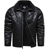 HOOD CREW Men’s Vintage Distressed Jacket Winter Warm Faux Shearling Leather Bomber Jackets Motorcycle Biker Coats