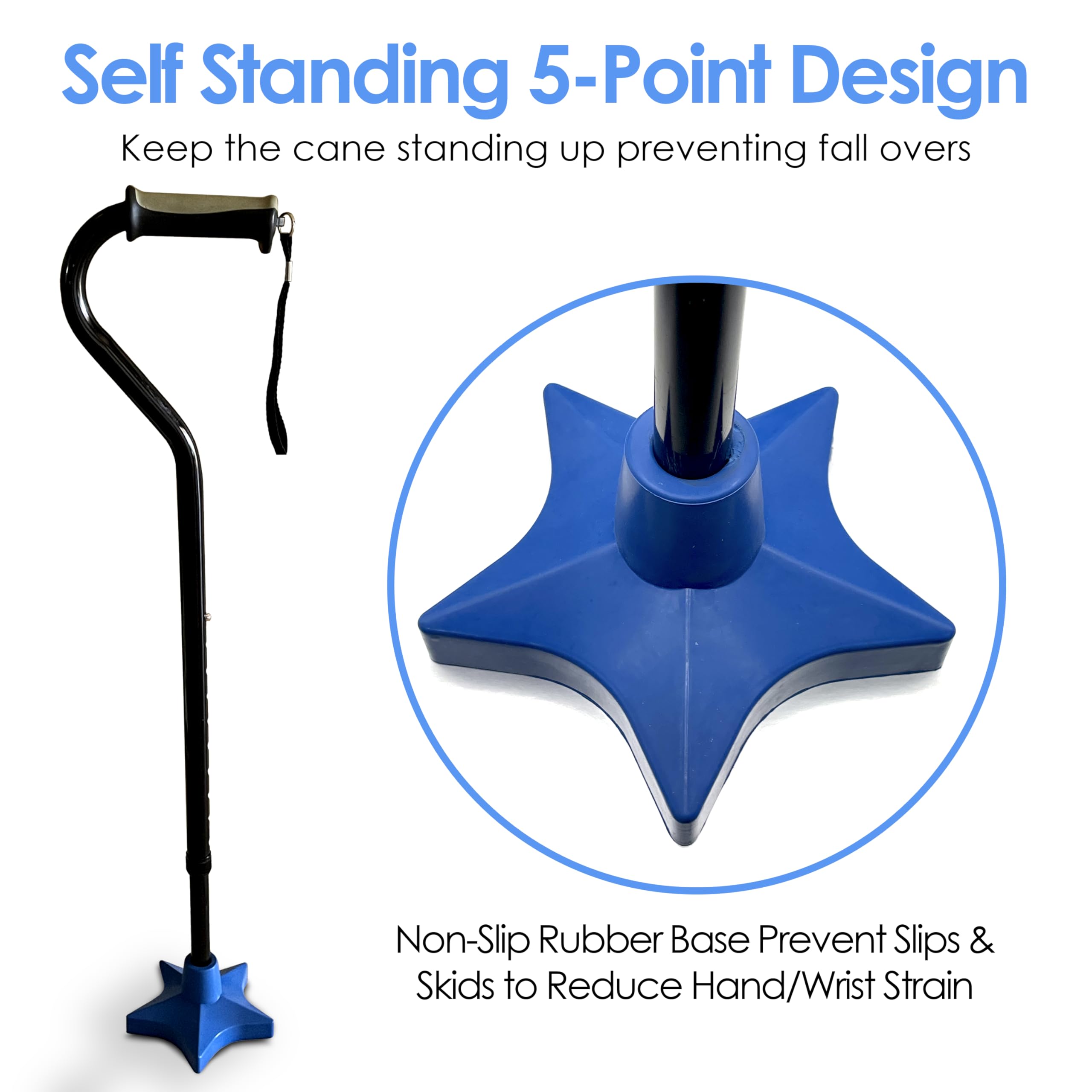 Superstar Self Standing Cane Tip has Non-Slip Heavy Duty Rubber Base to Prevent Slip, Cane Tips 3/4 inch Heavy Duty Replacement, 6-Inch Star Design for Superior Traction & Balance for Seniors (Blue)