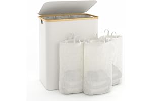 BATHOLA Hampers for Laundry Basket with Lid, 160L Extra Large Laundry Hamper 3 Section Dirty Clothes Hampers for Laundry Divided Laundry Basket Organizer for Bedroom,Laundry Room, Dirty Clothing Hamper, Beige