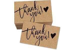 Thank You Cards, 100pcs Brown Thank You Greeting Notes Cards Small Blank Thankyou Business Card for Birthday Wedding