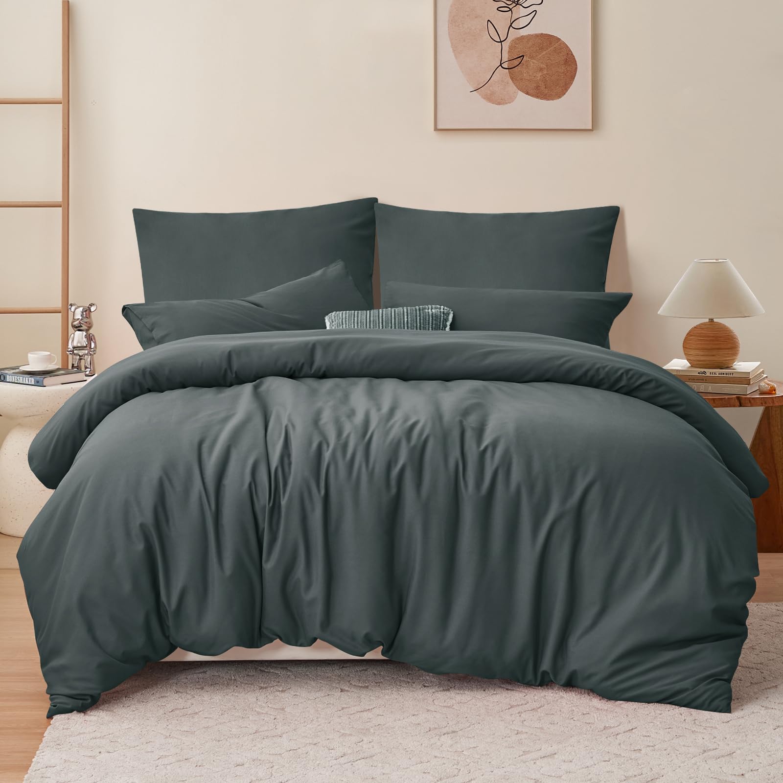 RUIKASI Bed Linen 200 x 200 cm 3-Piece Grey - Anthracite Microfibre Bed Linen Sets Oeko-Tex, Duvet Covers 200 x 200 cm + 2 Pillowcases 80 x 80 cm with Zip, Soft and Non-Iron
