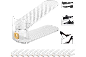 Copidrum 12Pack Shoe Slots Organizer for Closet Shoe Stacker Shoe Rack Organizer for Closet Space Saver Storage Holder Organization (Clear)