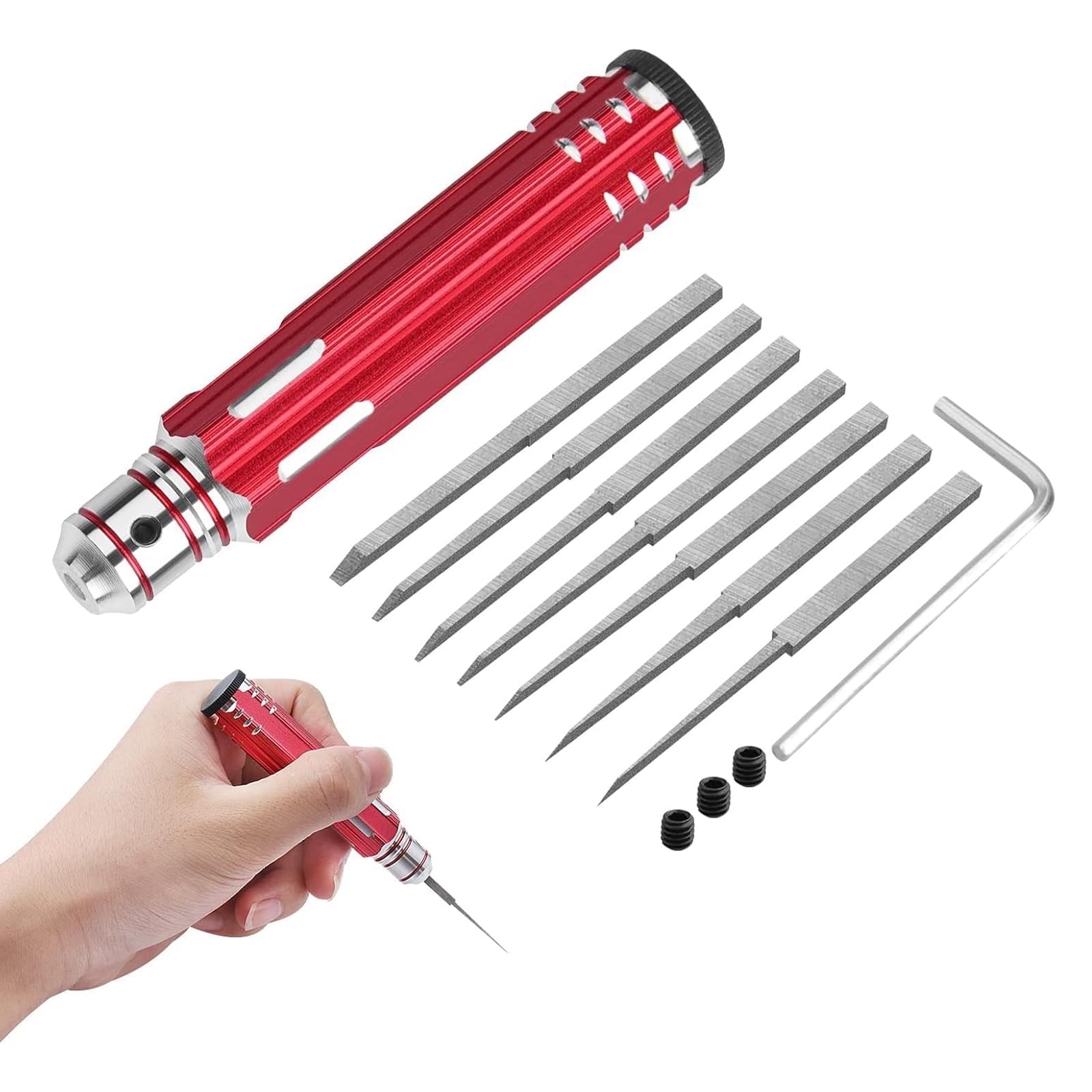 Craznick 7 in 1 Prime Model Scriber Chisel Gundam Resin Scribe Line Tool Kit with 0.1/0.2/0.4/0.6/0.8/1.0/2.0mm Cutter Head for Modelling Making Hobby Carving Engraving Cutting Red