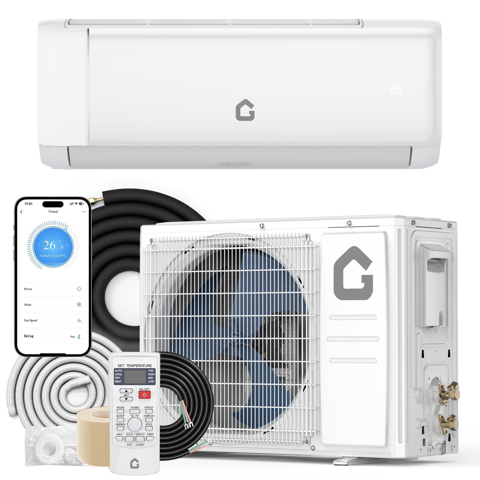 Photo 1 of **PARTIAL SET*** 18,000 BTU Ductless Mini Split AC & Heat Pump, 19 SEER2 Ultra-Quiet Inverter System, WiFi/App/Remote Control, 5 Modes, 1,250 Sq.ft Coverage, Complete Pro Install Kit, 208V