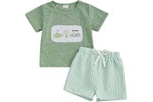 Lucikamy Toddler Baby Boy Masters Golf Outfit Short Sleeve Funny Letter Print T Shirts + Shorts Set Infant Summer Clothes