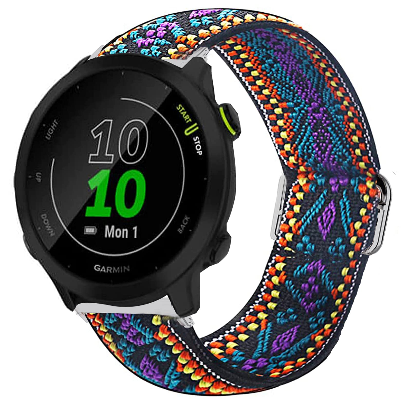 Giaogor Compatible for Garmin Forerunner 55 Band, Stretch Elastics Nylon Adjustable Replacement Strap Accessories Compatible for Garmin Forerunner 55 / Approach S42 / Approach S12 (Purple Blue)