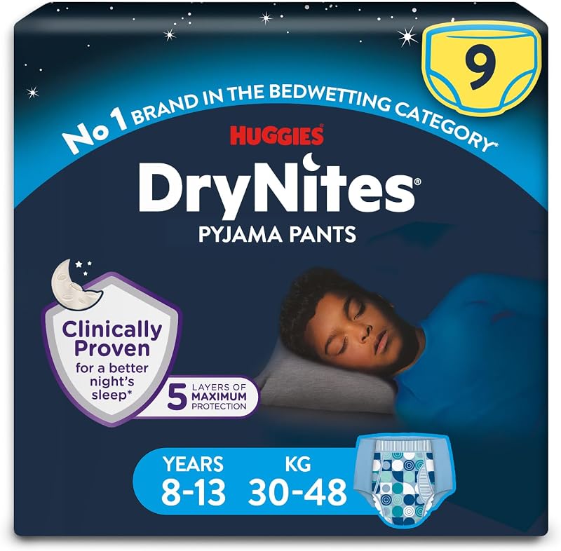 DryNites Pyjama Pants Boys 8-13 Years 30-48kg 9 Count Leak Free Nights