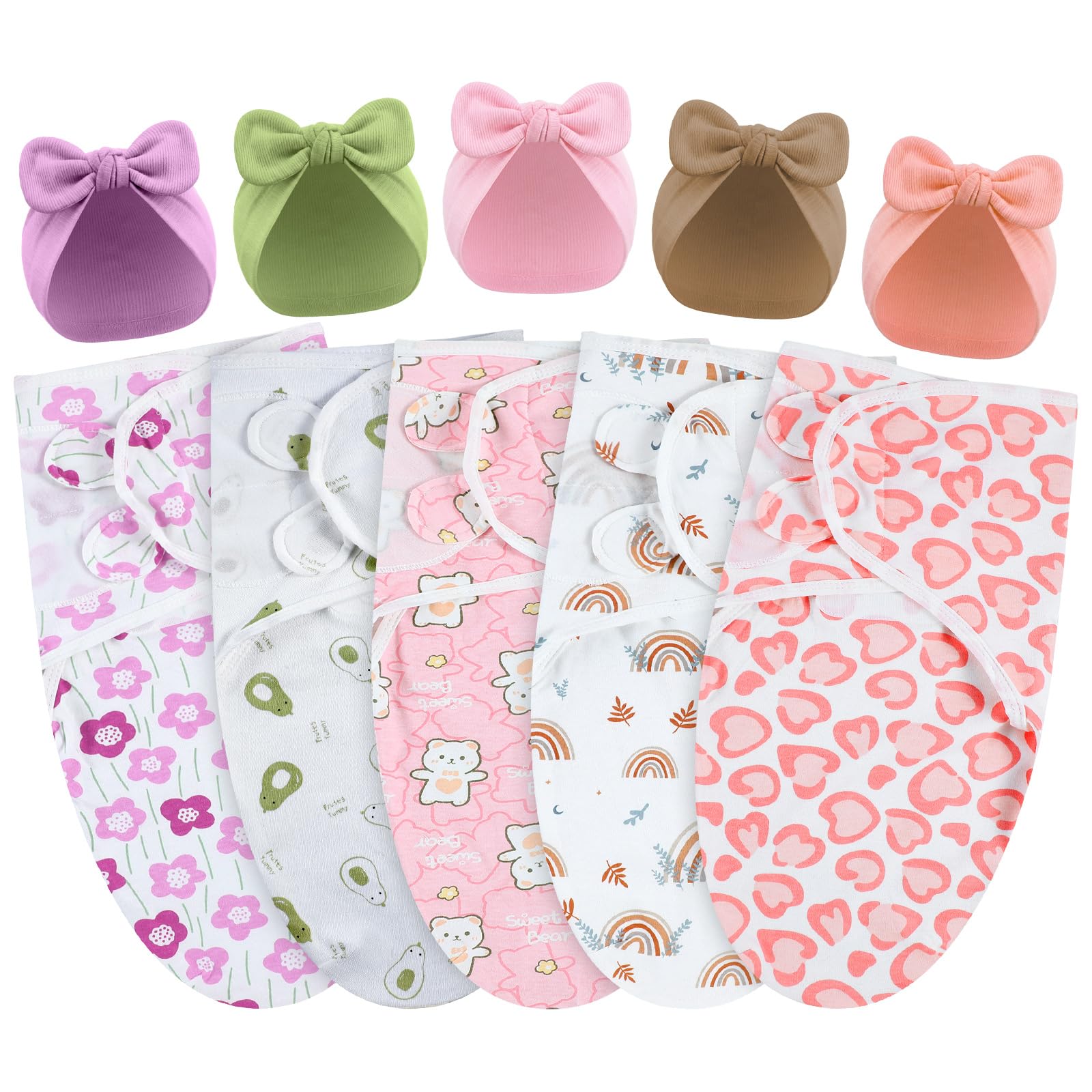 Photo 1 of Fanfanwin 5 Pack Preemie Swaddle Blanket Wrap with Hat Set Cotton Preemie Baby Clothes Hat Receiving Blanket for 3-7 Lbs Newborn Boys Girls (Rabbit Ears)