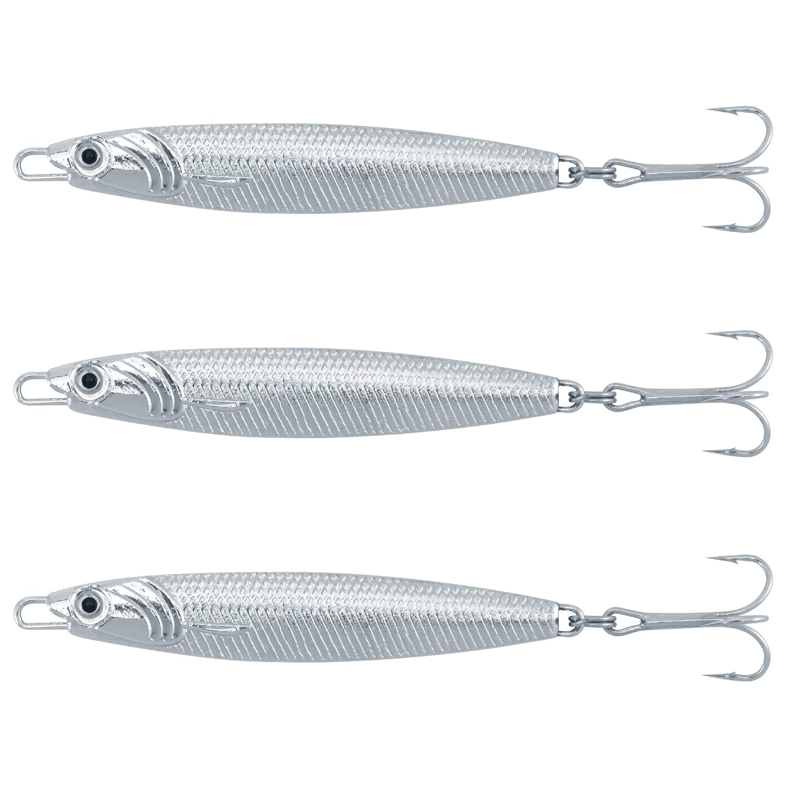 Dr.Fish Metal Sea Fishing Lures Silver Minnow Spoon Lures Set of 3 Fishing Tackle Mackerel Cod Bass Pike Stinger Spinner Metal Jigs 30g