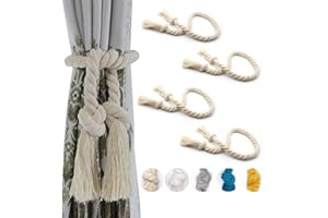 Yteseery 4 Pack Rope Curtain Tiebacks, Natural Cotton Curtain Holdbacks, Outdoor Curtain Tiebacks for Patio Gazebo Pergola Cabana, Decorative Curtain Tie for Rustic Farmhouse Village Theme, Beige