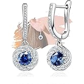 Hoop Dangle Earrings for Women Sterling Silver Hypoallergenic Sparkly Round Cubic Zirconia Halo Hoop Dangling Earrings Classic Spiral CZ Loop Earring with Charms Gifts for Bride Wife Wedding