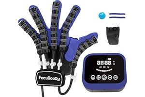 FocuBoody Hand Rehabilitation Robot Gloves Mobility Finger Training Equipment for Hemiplegia Stroke Cerebral Palsy Patient with USB Chargeable (Blue Size Large) Left Hand