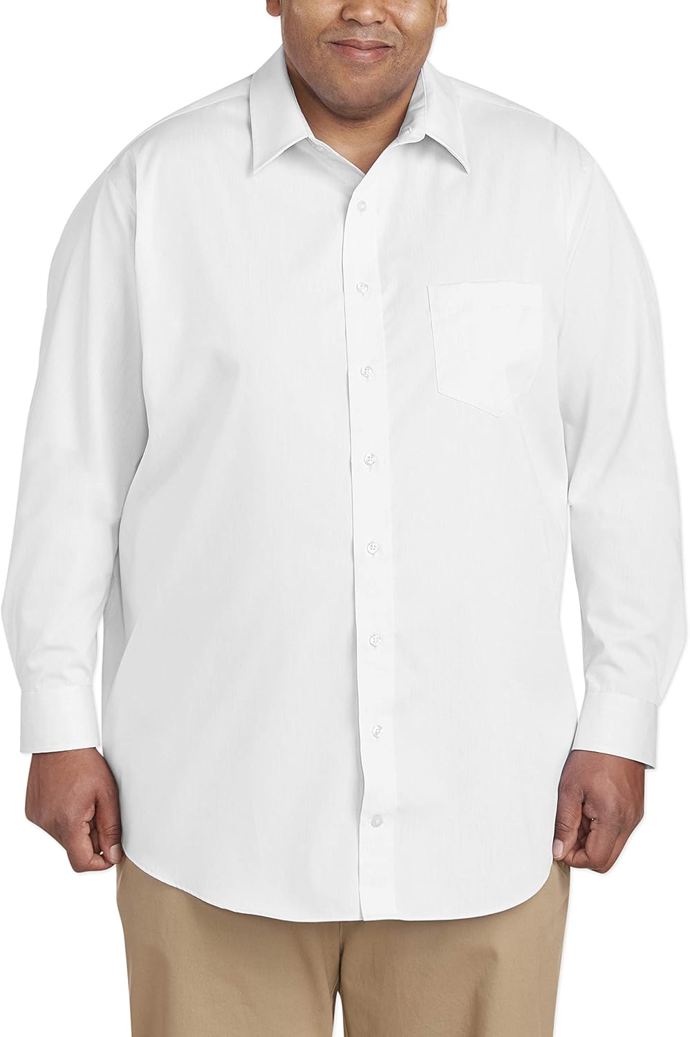  Essentials Men's Big & Tall Wrinkle-Resistant Long-Sleeve Solid Dress Shirt fit by DXL: Clothing