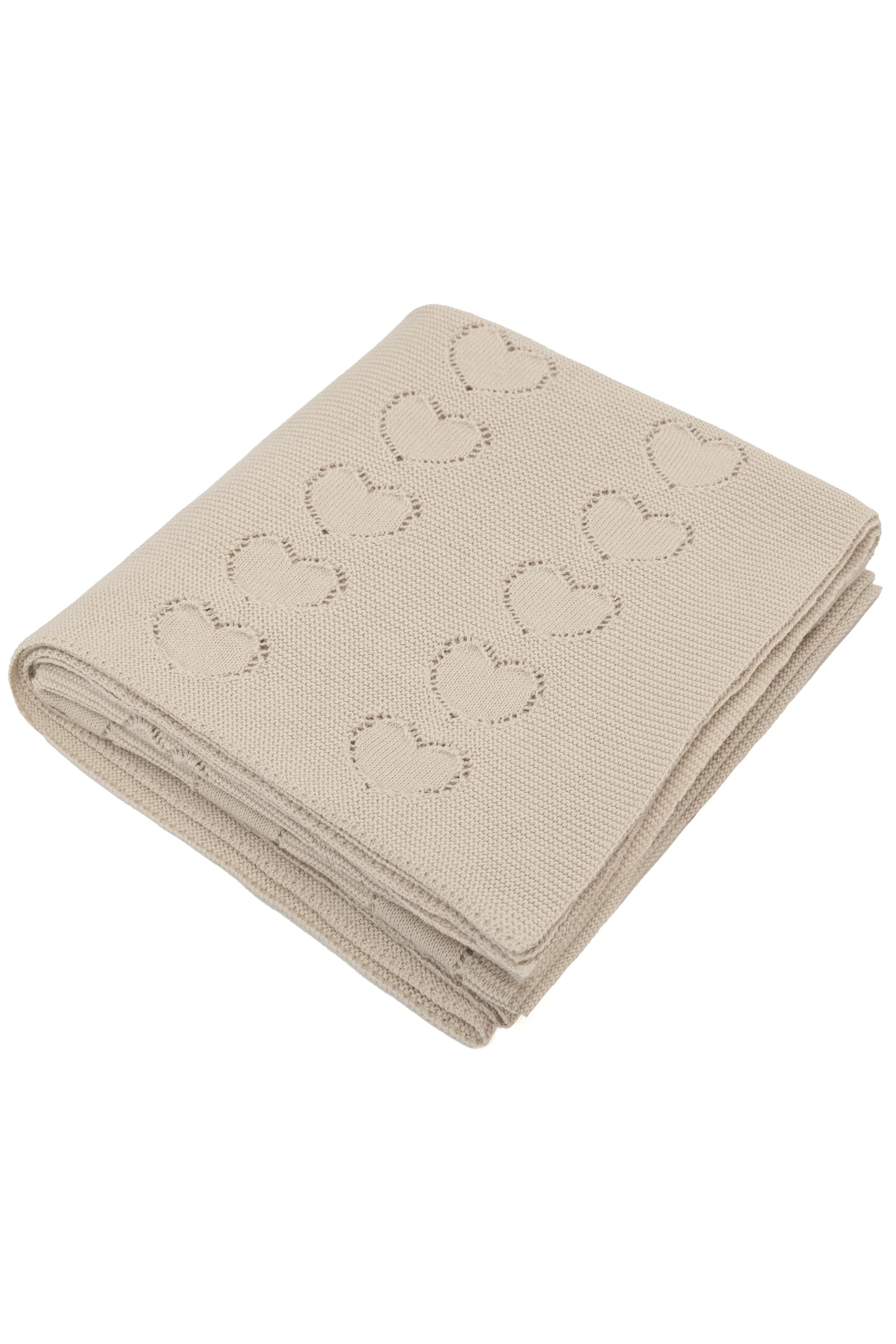 Lilax Swaddling Blanket for Baby Girl, 100% Luxury Cotton Knit Heart Baby Girl Blanket, Receiving Blanket for Newborns Infants & Toddlers 33.5''x31.5'', Beige