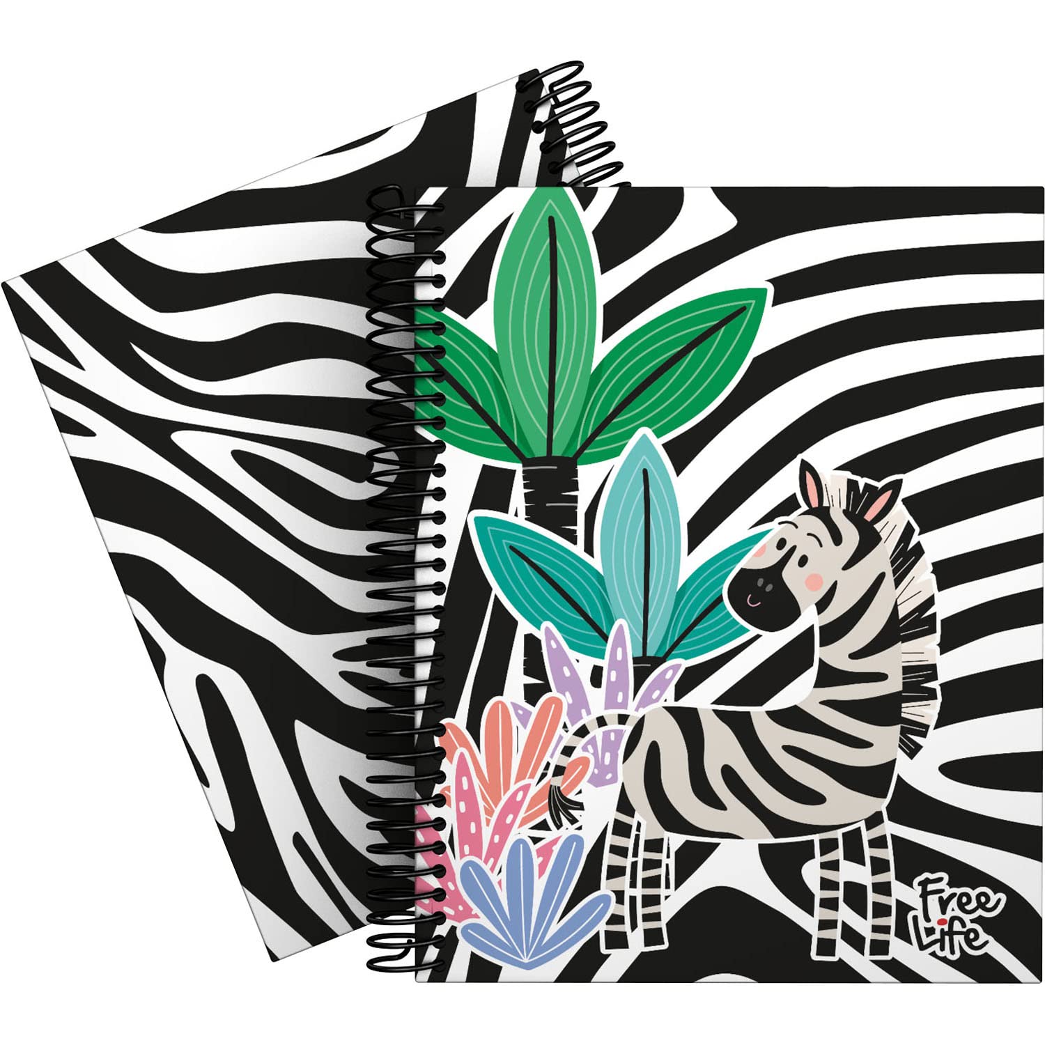 Grafoplás 16512640 Spiral Notebook, 5x5 Graphic, Hardcover, 5 Color Bands, Free Life Collection, Zebra, FSC Certified