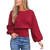 CUPSHE Women's Trendy Knit Sweater 2025 Boatneck Puffy Sleeves Cinched Waist Pullover Tops Fall Fashion Casual Blouse
