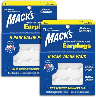 Mack's Pillow Soft Silicone Ear Plugs 6 Pair Pack of 2 White