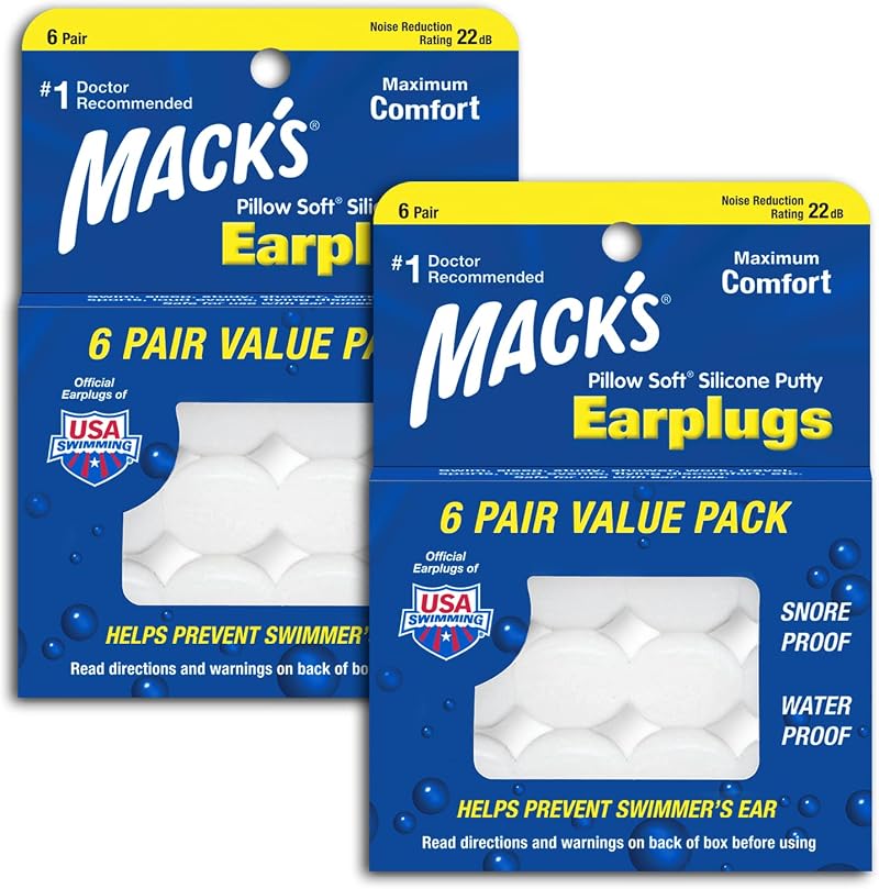 Mack's Pillow Soft Silicone Ear Plugs 6 Pair Pack of 2 White