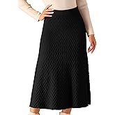 Seta T Women's Ribbed Knit A-Line Skirts Elastic High Waist Stretchy Sweater Midi Skirt
