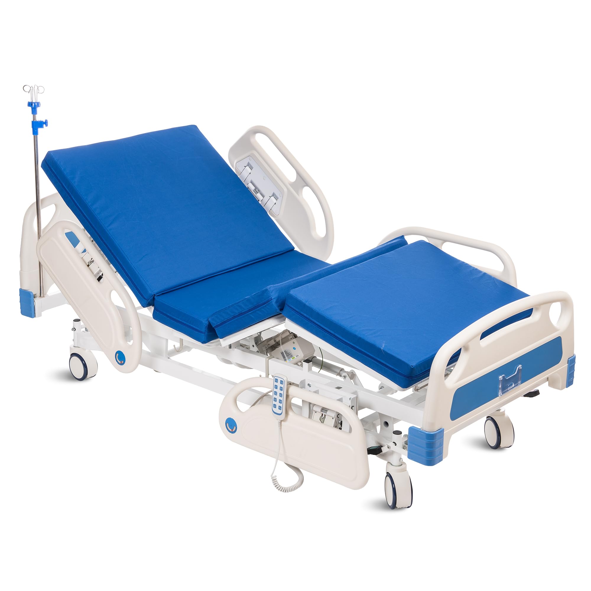 Photo 1 of Real Relax 5 Function Full Electric Hospital Bed, ICU Electric Medical Bed with 4 inch Foam Mattress & IV Pole and Central Locking System with 5” Casters for Home Hospital Use, 530LBS Loading.