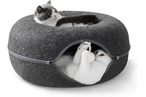Jia Xi Indoor Cat Hideout Tunnel Bed - Donut Cat Condo and Cave - Dark Grey (20 in * 20 in * 8 in)