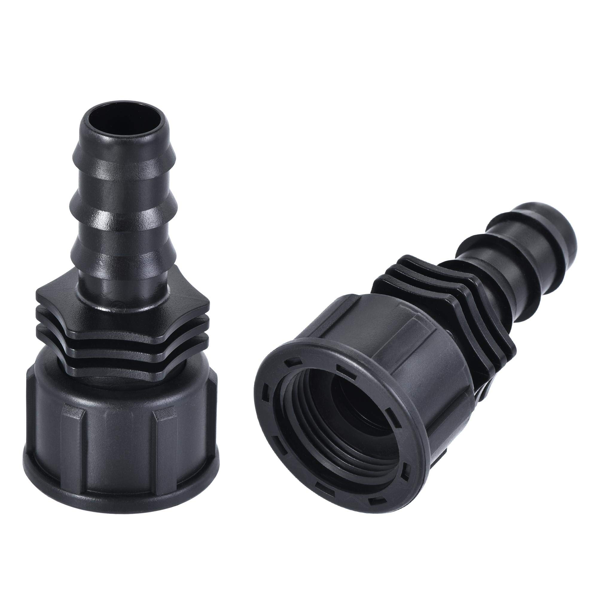sourcing map ABS Hose Barb Fitting Coupler, 16mm Barb x G3/4 Female Thread Pipe Adapter, Black 2Pcs