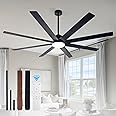 Maxslak 72Inch Large Black Ceiling Fans with Light and Remote Control,8 Wooden Blades,6-Speed,3CCT,Quiet Reversible DC Motor Indoor Outdoor Ceiling Fan for Patio/Living Room/Garden