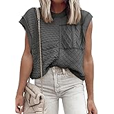 EVALESS Womens Short Sleeve Sweater Summer Fall 2025 Round Neck Crochet Pullover Cap Sleeve Knit Oversized Sweater Vest Tops