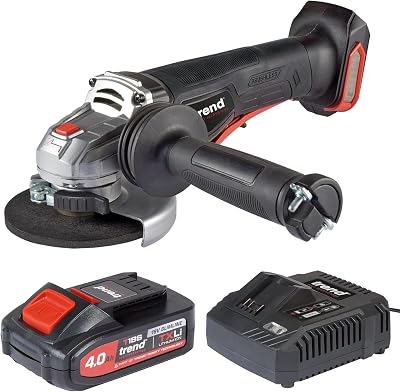Smerigliatrice angolare a batteria da 18 V con motore senza spazzole, impugnatura anti-vibrazione e dado di serraggio rapido, con batteria da 4,0 Ah e caricabatterie rapido da 230 V, T18S/AG