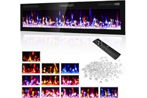 BREEZEHEAT 72 Inch Ultra Thin Electric Fireplace-Narrow Bezel Linear Fireplace Heater Recessed Wall Mounted, Remote Control, Touch Screen, 750W/1500W, 8H Timer for Living Room, Bedroom, Office