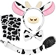 Cow Costume Set, Cow Ears Headband Nose Bow Tie Tail and 34pcs Adhesive Felt Pads Stickers for Halloween Cosplay DIY Dress Up (Pink)
