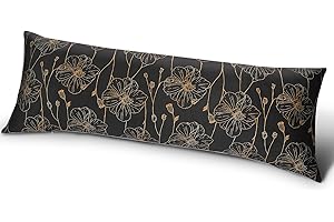 PLAY TAILOR Body Pillow Cover with Zipper 20x54 Soft Velvet Body Pillow Case Patterned Long Pillowcase for Adults Black Glod Floral
