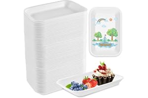 Akamino 60pcs Crafts Foam Trays, Rectangle Fruit BBQ Roast Meat Food Tray,Disposable Foam Plates for Supermarket, DIY, Printm