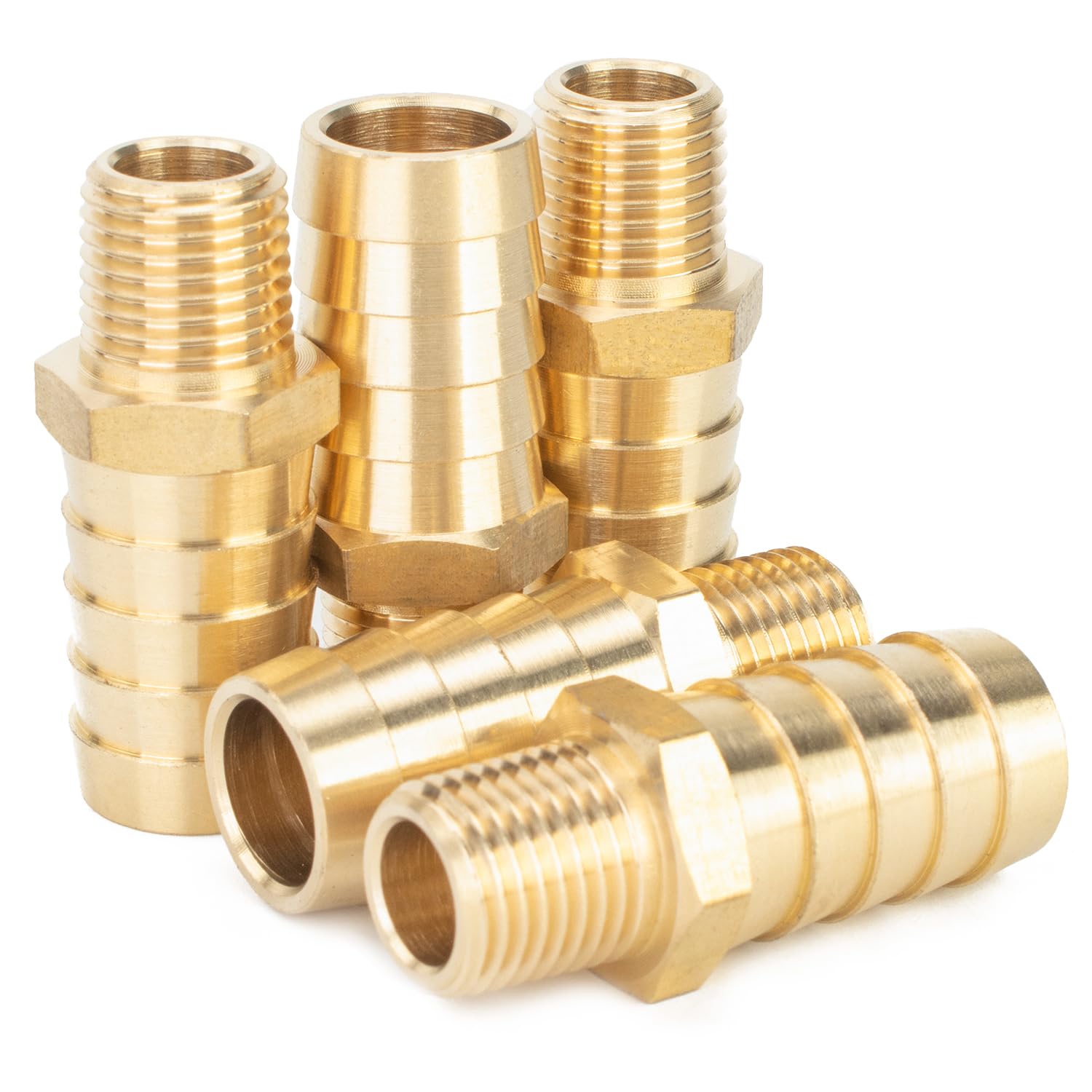 LTWFITTING Brass 1/4-Inch Male BSPT x 16mm Hose Barb Coupler Adapter Fitting for Vehicle Fuel System, HVAC System (Pack of 5)
