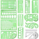 Angrox Geometric Drawings Templates Measuring Geometry Rulers 15 Pcs with 1 Pack File Bag for Design School Studying Office Building&hellip;