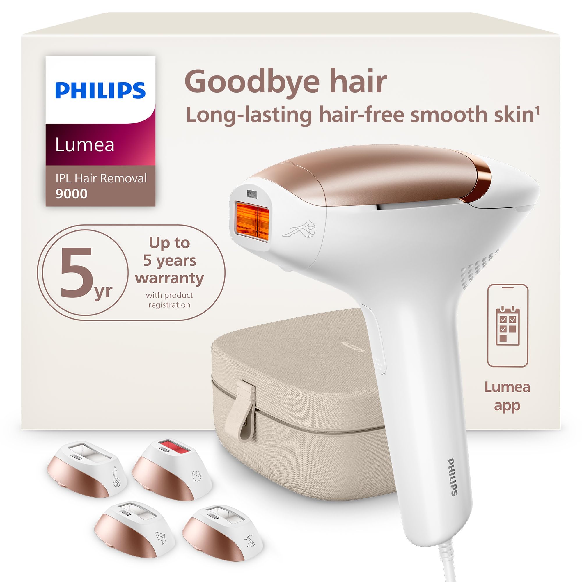 Photo 1 of Philips Lumea 9000 Series IPL Hair Removal Device, Visible Permanent Laser Hair Reduction Done at Home, for Women & Men, SenseIQ Technology, 4 Attachments for Body, Face, Bikini & Underarms, BRI984/03