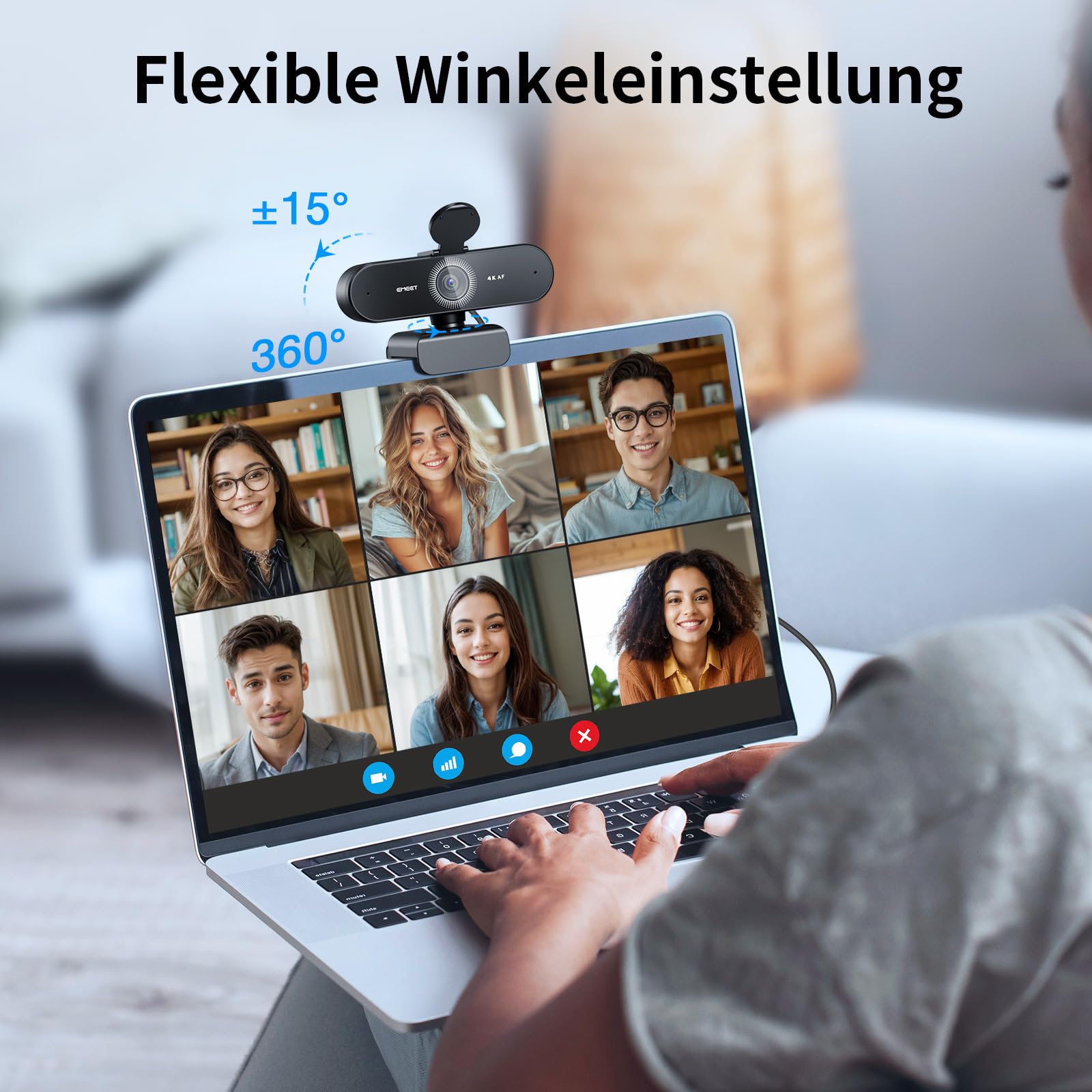 EMEET Webcam NOVA 4K, 4K Webcam mit 2 Mikrofon mit Rauschunterdrückung, Ultra HD Webcam mit 73° Weitwinkel und Objektivabdeckung, PDAF Autofokus, Web Cam für Mac, Laptop, Zoom, Teams 5