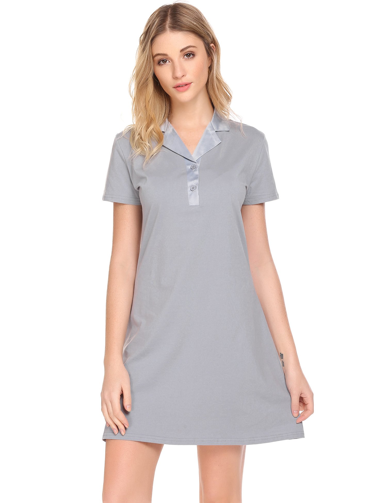 Ekouaer Womens Short Sleeve Pajama Top Buttom Down Sleep Shirt Dress Nightshirts