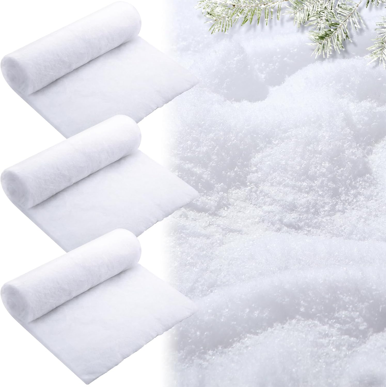 Artificial Snow - Aoriher 10.6 Ounce Christmas Fake Snow and 3 Pcs Christmas Snow Blanket Roll Set Artificial Snow for Christmas Thick Soft Fluffy Fake Snow Cover for Winter Decor Holiday Craft Displays(White)