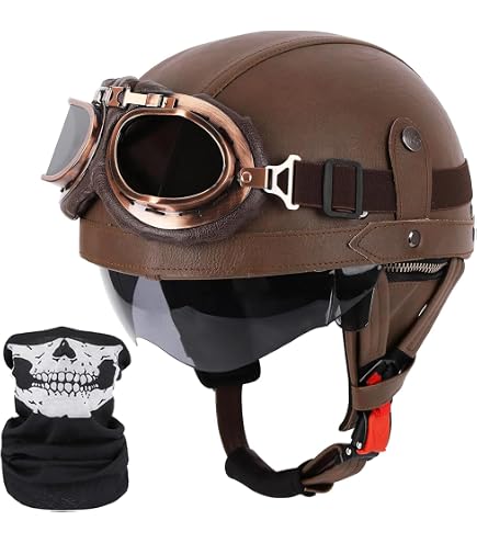 Amazon.com: Senhill German Style Motorcycle Helmet for Adult Retro Leather  Half Helmet Vintage Cap Skull Cap Open Face Helmet with Goggles for Cruiser  Scooter Chopper DOT/FMVSS 218 Approved (Black Type, M) :