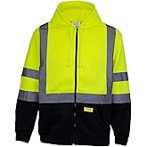 New York Hi-Viz Workwear Men's ANSI Class 3 High Visibility Class 3 Sweatshirt, Full Zip Hooded, Lightweight, Black Bottom
