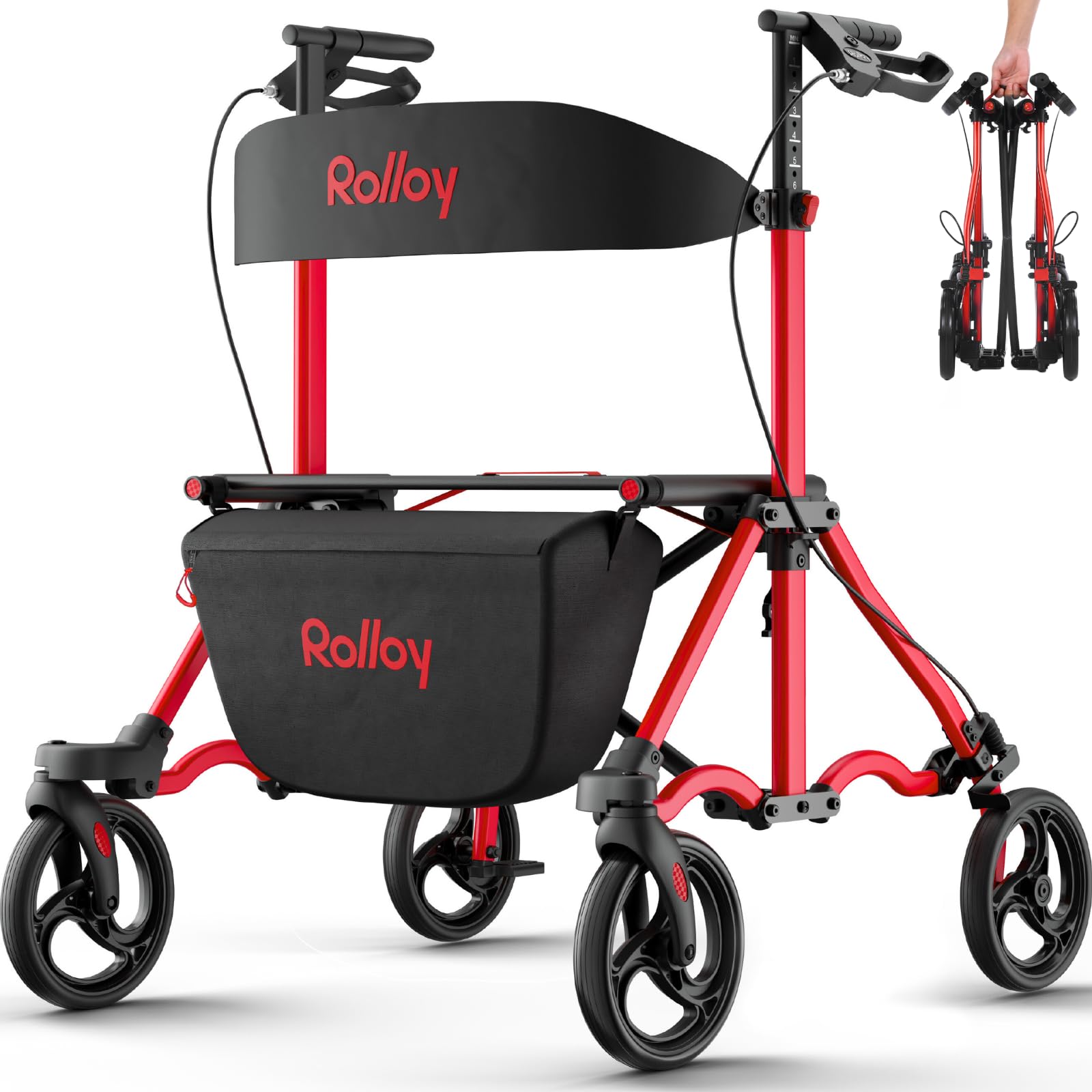 Photo 1 of ** FACTORY SEALED ** Rollator Walkers for Seniors with Seat, Lightweight Ultra-Compact Travel Rolling Walker, 350lbs Capacity, Heavy-Duty Extra-Wide Seat, Easy Folding, Height Adjustable for Tall Over 6ft, 8" Big Wheels