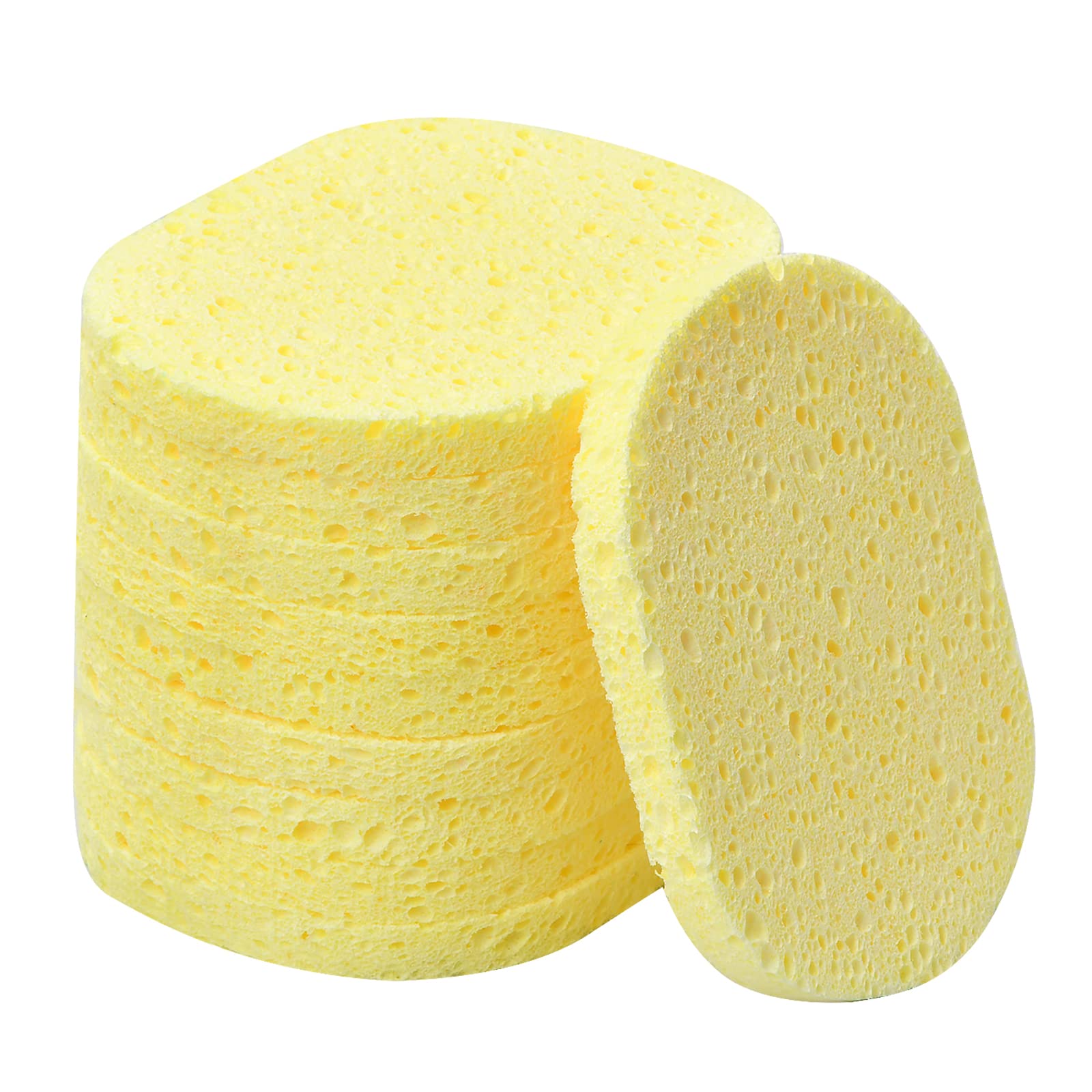 10 Pcs Facial Cleansing Sponge, Natural Cellulose Cosmetic Sponge, Reusable Makeup Remover Sponges, Face Wash Sponges for Exfoliating Mask Deep Cleansing, Non-Irritating (Yellow)